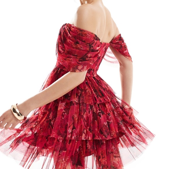 Lace & Beads tulle off-the-shoulder corset mini dress - Picture 2 of 11